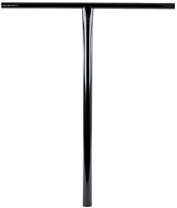 The Ethic DTC Tenacity V2 Steel Oversized HIC Stunt Scooter T-Bars in Black Mirror (620mm x 600mm) are lightweight, glossy black T-shaped handlebars with a straight crossbar and cylindrical stem, perfect for stunt scooter setups.