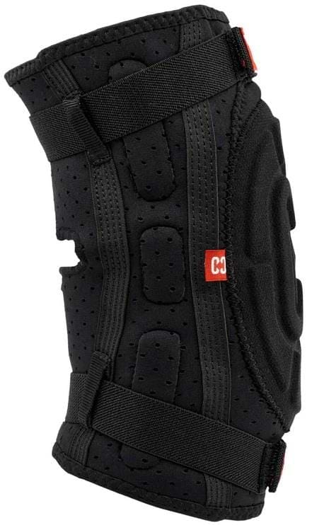 The CORE Flex Knee Gasket Skate Protection Pads by CORE feature black padding, perforated material, adjustable velcro straps, and a small red and white logo tag. Designed for knee protection and maximum mobility.