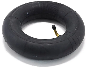 The Wildcat 10" Mini BMX Inner Tube - Black by Wildcat is a durable rubber tube with a brass valve stem, ideal for BMX bikes or small vehicles, shown on a white background.