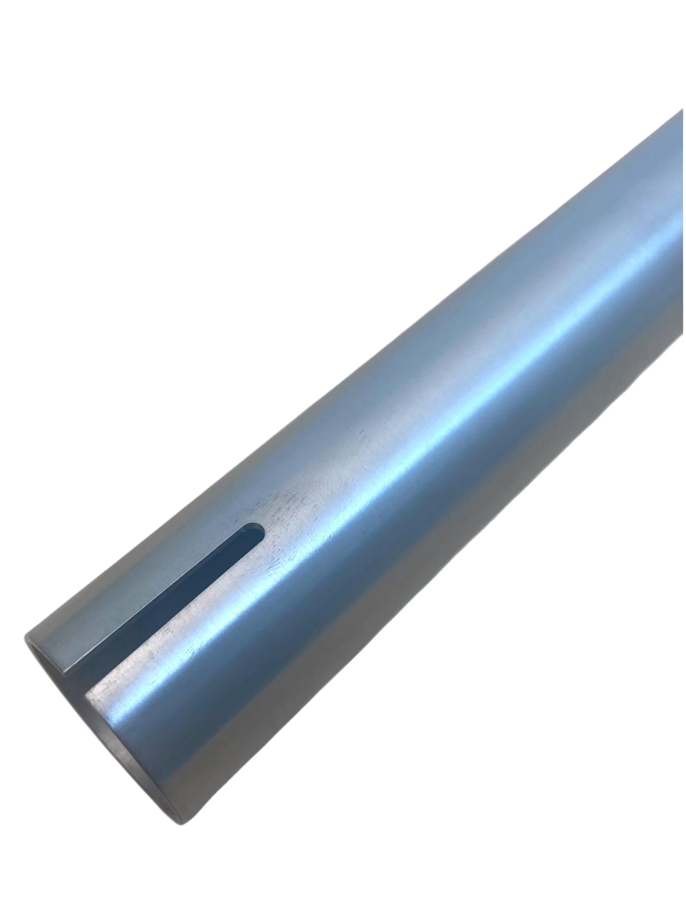 The Legacy Bend Titanium Oversized HIC Stunt Scooter Bars in chrome (660mm x 600mm) by Legacy feature a smooth cylindrical design with a narrow rectangular slot near one end, offering lightweight, durable, and high-performance handlebars.
