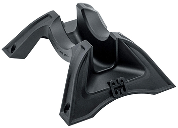 The CORE Claw Scooter Floor Stand - Black by CORE features angular, contoured grooves and a wide base to securely hold your scooter in place. Made of black plastic for durability.
