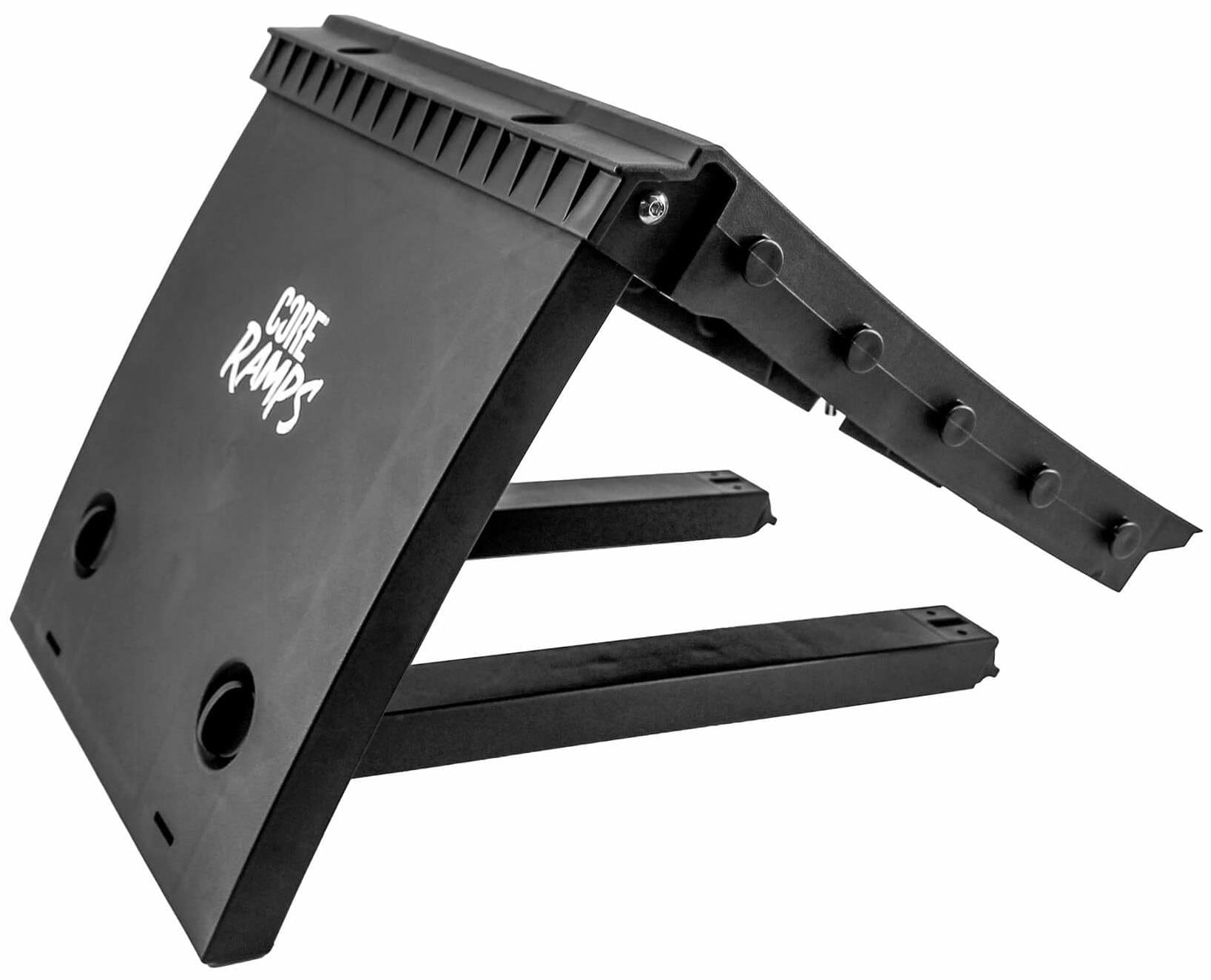 A CORE XL Kicker Ramp Extender by CORE in black with "Core Ramps" in white on the side, featuring a textured surface, sturdy support legs, and optional extender to adjust ramp height for skateboards, scooters, or bikes.