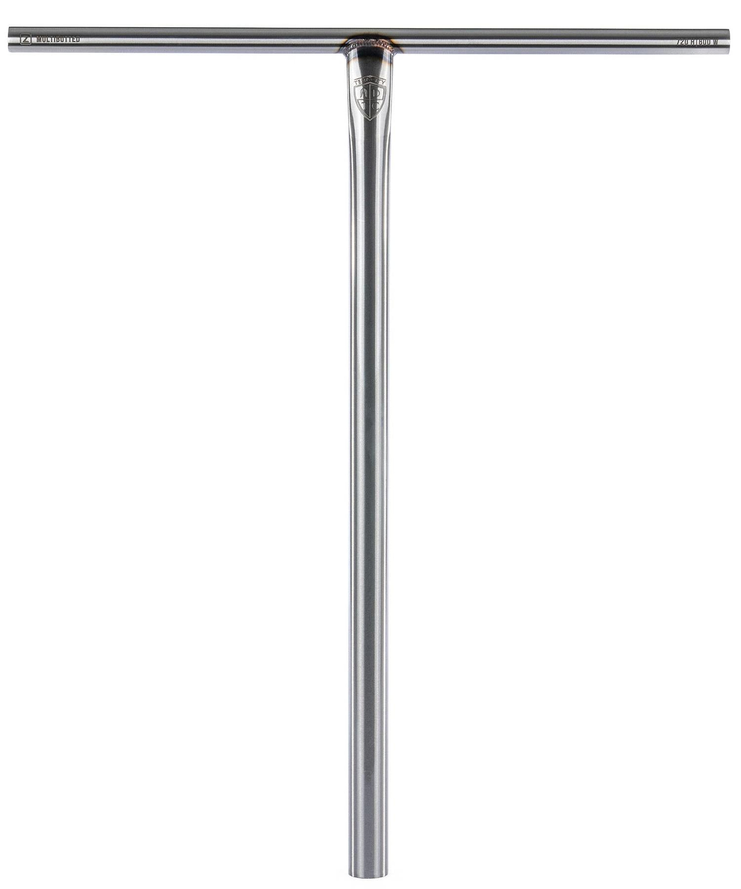 The Ethic DTC Tenacity V2 Steel Oversized HIC Stunt Scooter T-Bars in raw (620mm x 600mm) feature a vertical stem, horizontal crossbar, and small joint logo. These lightweight Ethic bars are shown against a white background.