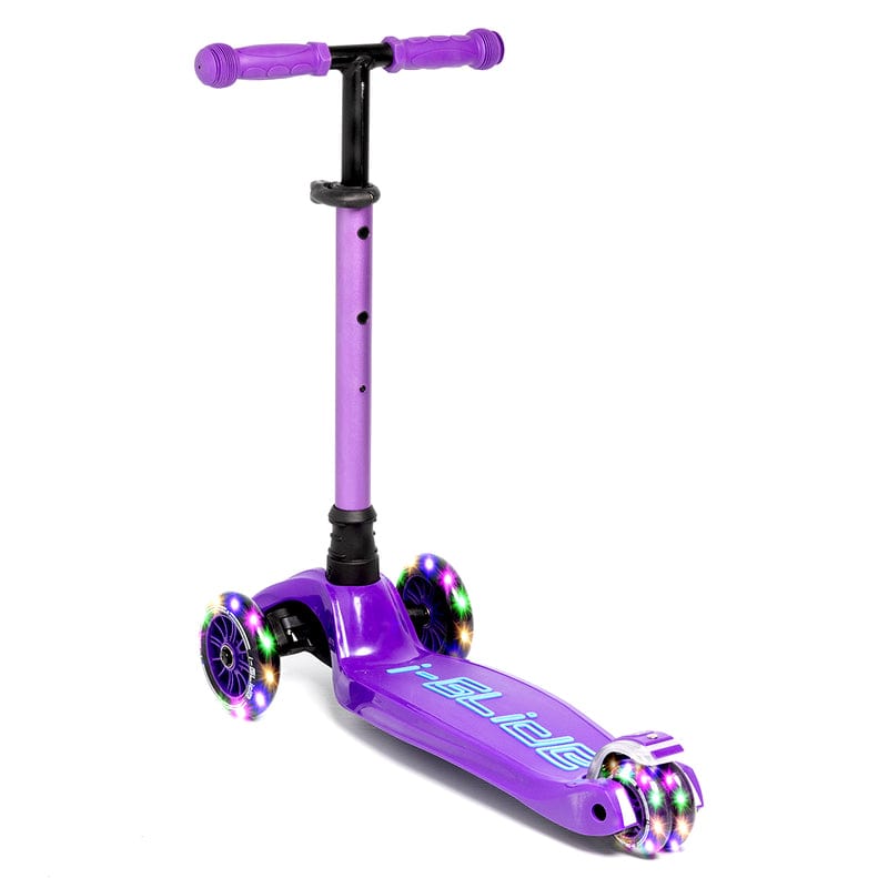The I-Glide i-Glide 3-Wheel LED Kids Scooter in purple/blue, featuring an adjustable handlebar and light-up wheels, is shown at an angle against a white background.