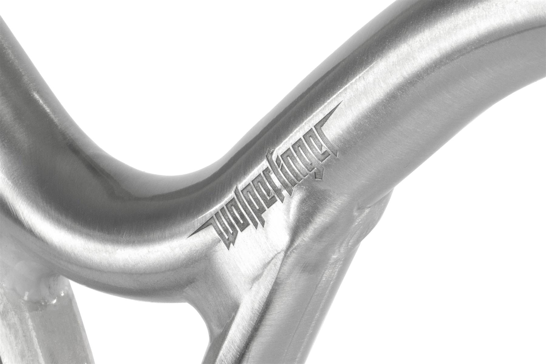 Close-up of Ethic DTC Wolpertinger Aluminium IHC Stunt Scooter Bars in raw silver (720mm x 580mm), featuring a sleek metallic finish and advanced design for enhanced strength and performance.