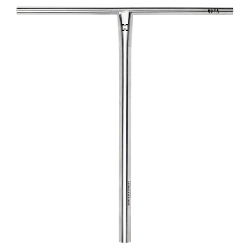 The CORE Nova V2 Titanium Oversized HIC Stunt Scooter Bar (Raw, 630mm x 610mm) is a T-shaped silver metal handlebar with a small center logo and "CORE" on the end, designed for riders seeking premium quality. Shown on a white background.