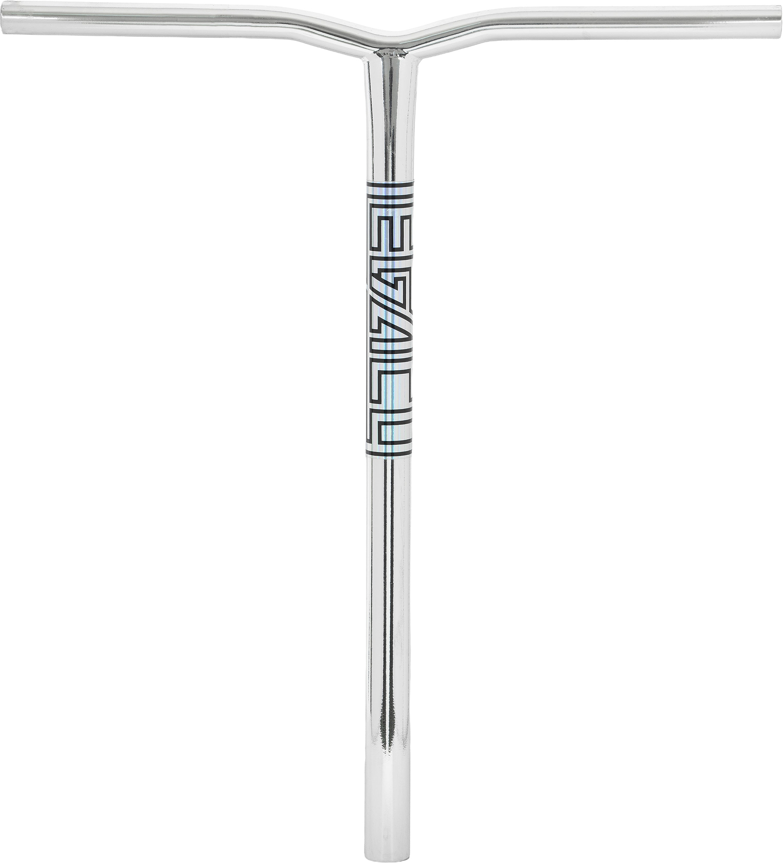 Legacy Ventus Steel Standard IHC Stunt Scooter Bars in chrome, featuring a stylized logo printed on the vertical tube.