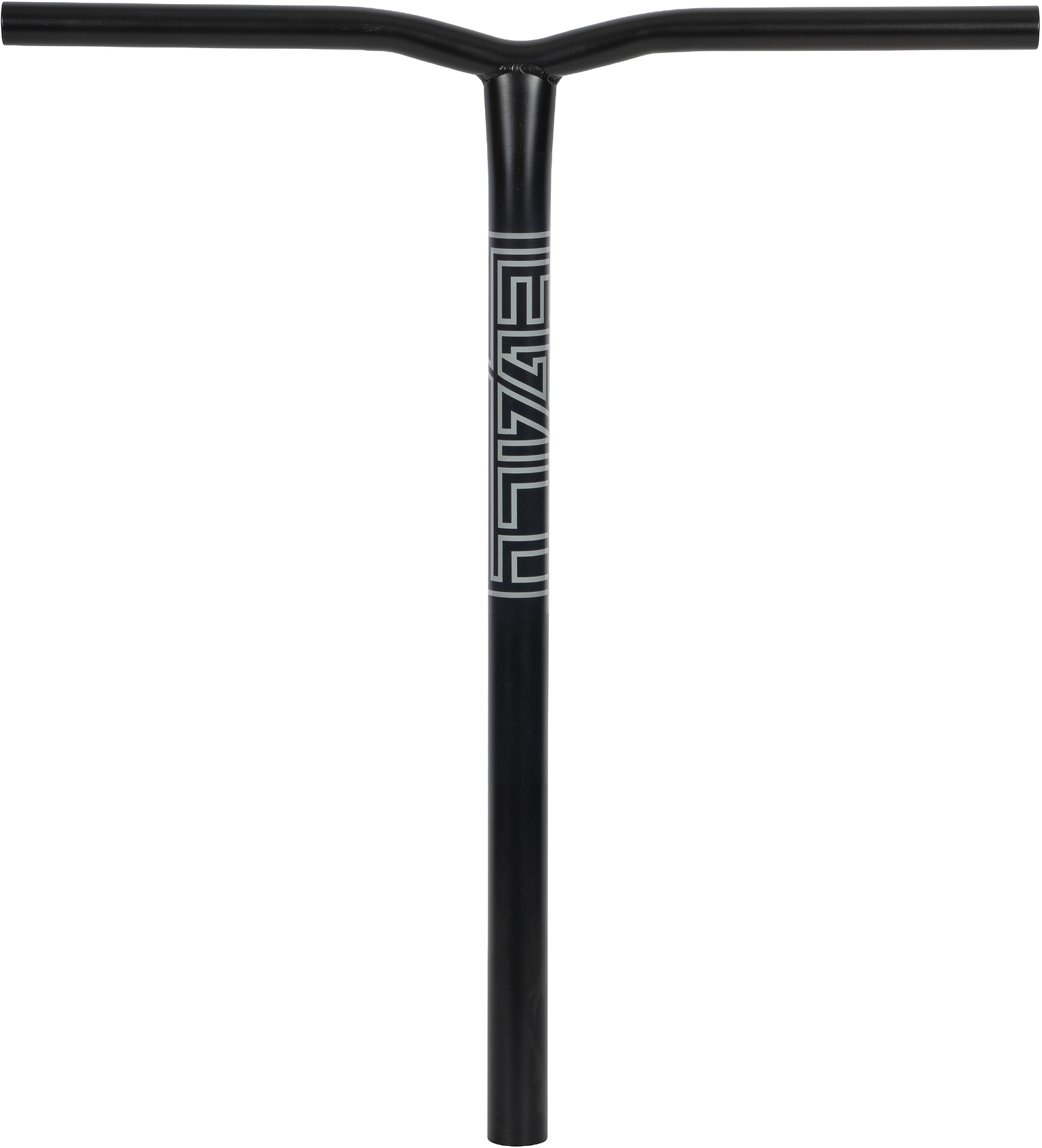 Black Legacy Ventus Steel Standard IHC Stunt Scooter Bars in a T-shape, featuring a geometric logo graphic on the vertical stem.