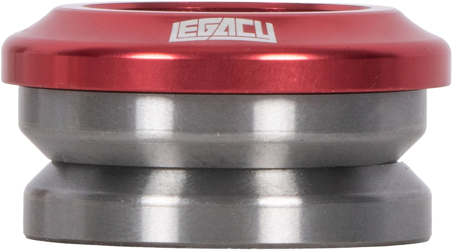 Legacy Velo Integrated Stunt Scooter Headset in red anodized finish with a silver metal base.