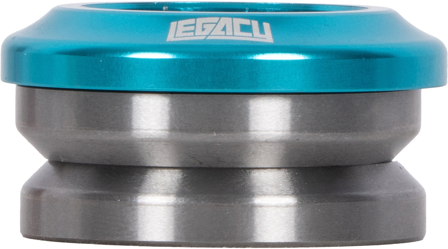 Legacy Velo Integrated Stunt Scooter Headset in anodised teal, featuring a silver metallic base and sealed bearings.