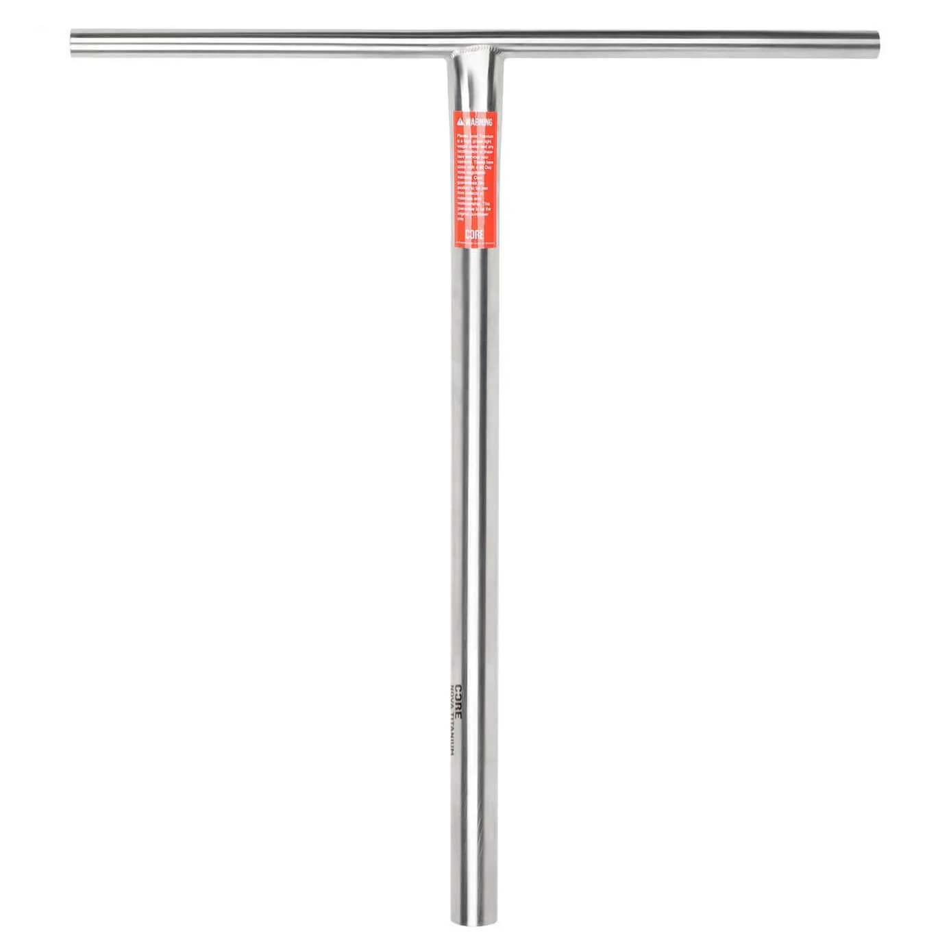 The CORE Nova V2 Titanium Oversized HIC Stunt Scooter Bars (Raw, 630mm x 610mm) feature a T-shaped metal design with a brushed finish and red CORE label, photographed against a white background.