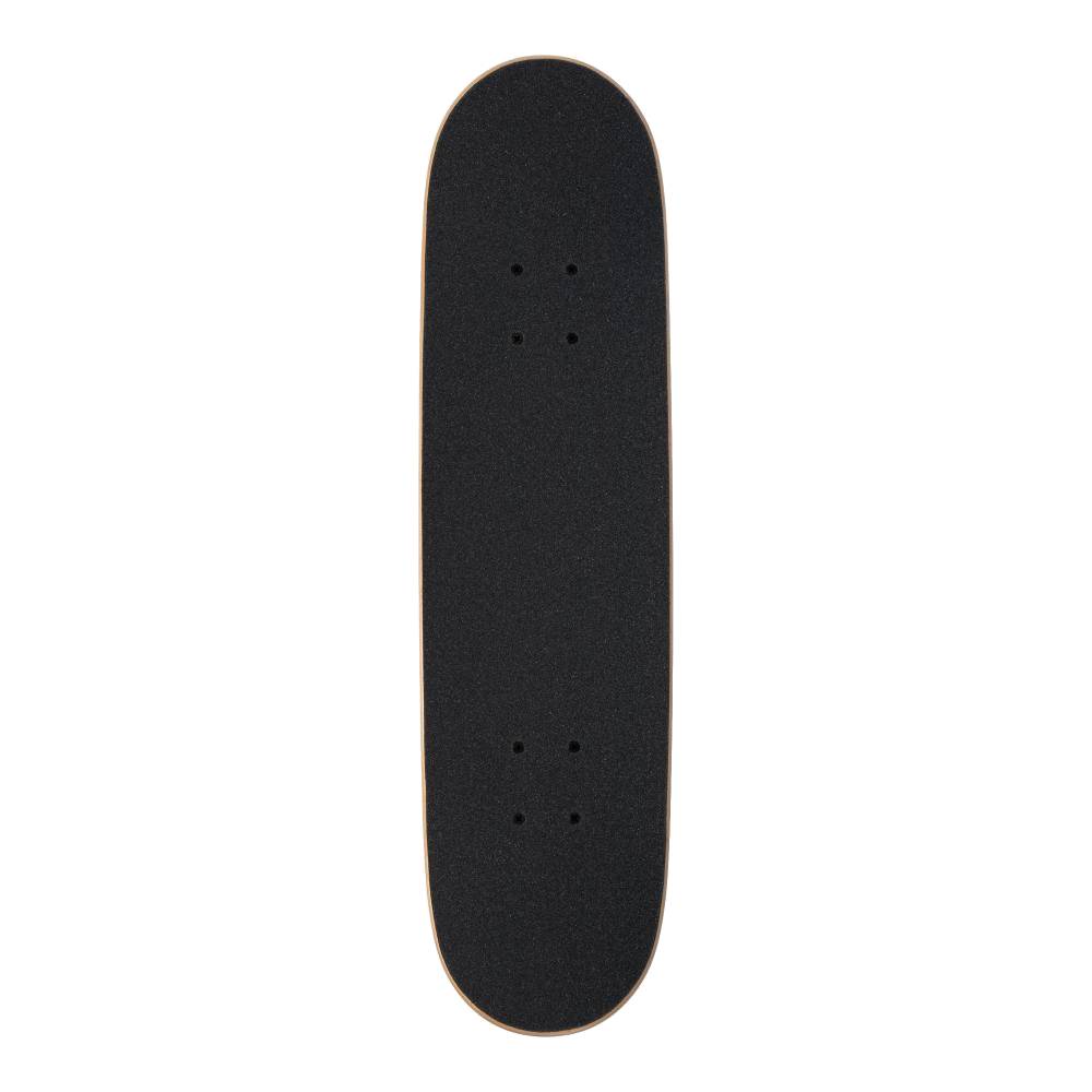 The Arbor Street Revert Daisy Mini Complete Skateboard - 7.5″ x 28.5″ by Arbor, shown from above on a white background, features a black deck made from sustainable Canadian maple and comes without wheels or trucks.