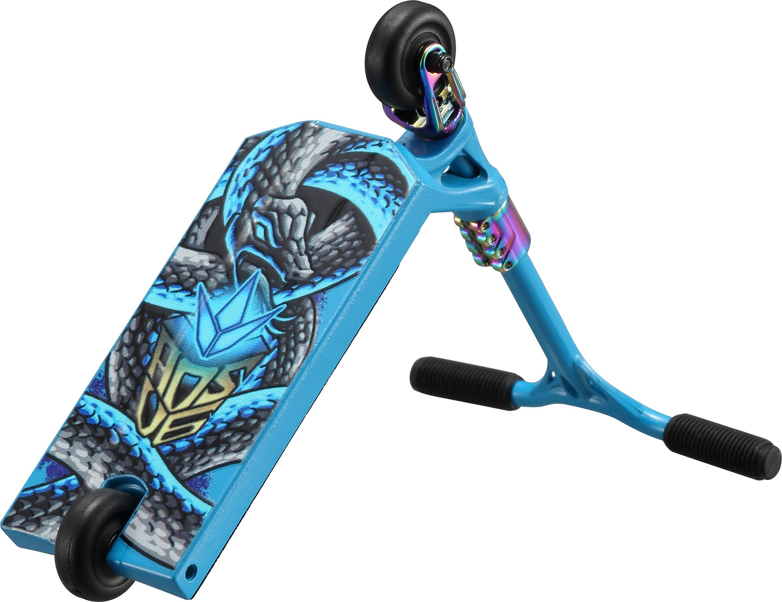 The Blunt Envy AOS V6 Special Edition Finger Scooter - Python features blue with black grips and wheels, plus a striking blue and black snake graphic—ideal for Blunt Envy fans.