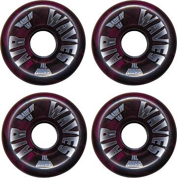 Eight “Airwaves 78A Quad Roller Skate Wheels - Dark Pink Swirl 65mm x 36mm (8 Pack)” are shown in a square. Each wheel features silver “AIR WAVES” and “MADE IN USA” text around the center hole.