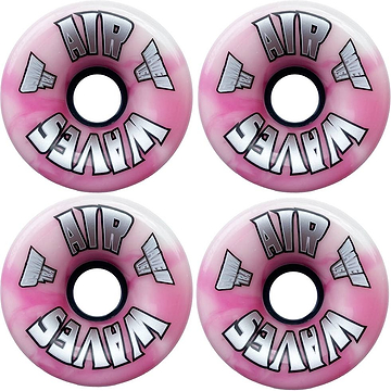 Eight pink swirl Airwaves 78A Quad Roller Skate Wheels - Pink Swirl 65mm x 36mm (8 Pack) from Airwaves, shown in a square on a white background—ideal outdoor wheels for smooth rides.