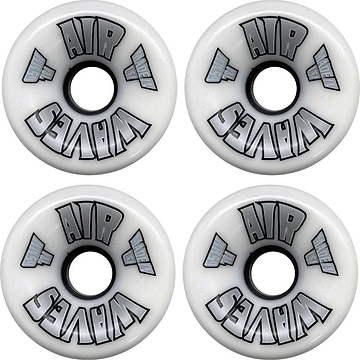 Eight white 78A polyurethane Airwaves 78A Quad Roller Skate Wheels - White 65mm x 36mm (8 Pack) with black and silver “AIR WAVES” text and wing graphics, arranged in a grid on a white background.