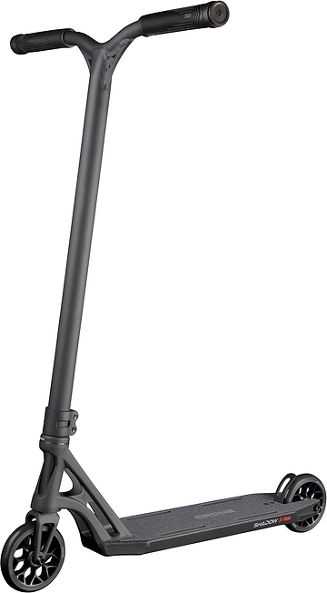 Drone Shadow 3 Evo Complete Stunt Scooter in black, featuring a T-bar handlebar, narrow deck, and spoked wheels.