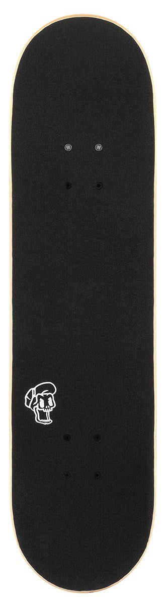 Introducing the Enuff Lucky Cat White Complete Skateboard (8″ x 32″) by Enuff—a stylish choice for beginners, featuring a white deck with a sleek black graphic of a lucky cat near one end. The natural wood edges add to its clean look, making it perfect for both street and park skating.