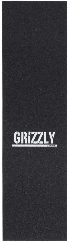 A black rectangular sheet of Grizzly Graphic Skateboard Griptape - Mini Stamp by Grizzly, featuring the white Mini Stamp logo in the center.