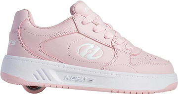 Light pink Heelys Gio Girls Shoes - Frost Pink / White court-style sneakers with a thick white sole featuring a single wheel in the heel.