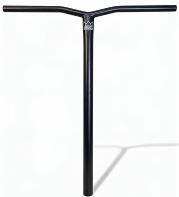 Legacy Bend Lightweight Titanium Oversized HIC Stunt Scooter Bars in black, featuring T-bar handlebars with a crown logo at the center junction.
