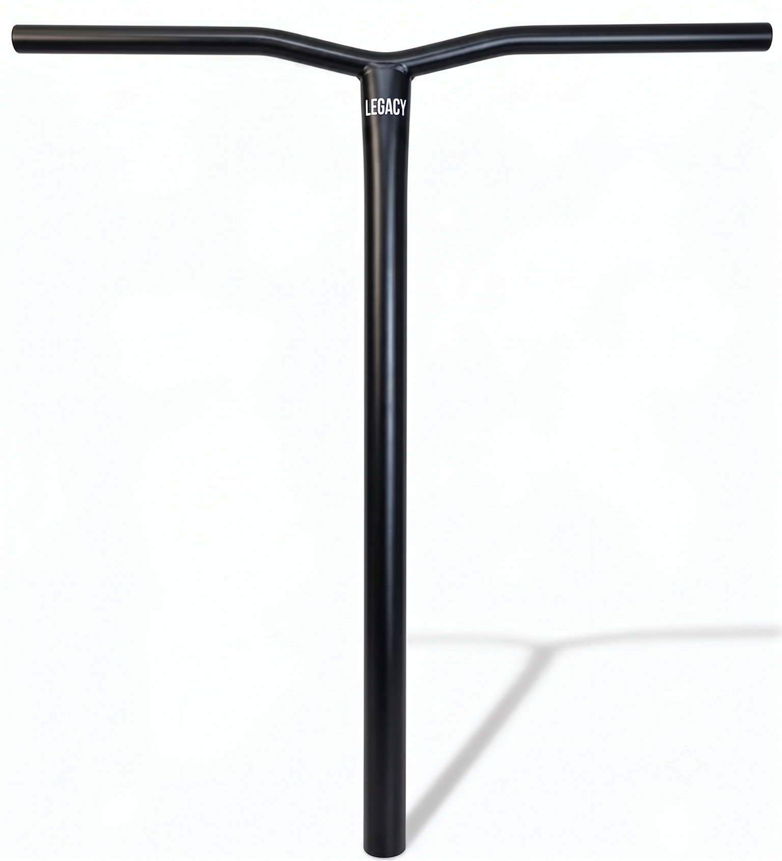The Legacy Bend Titanium Oversized HIC Stunt Scooter Bars in black, measuring 660mm by 600mm, feature a slight rise and display the “LEGACY” branding at the center joint, shown against a plain white background.