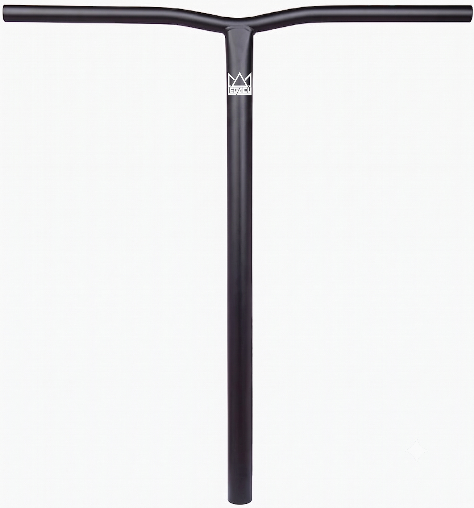 The Legacy Steeltanium Chromo Lite Oversized HIC/SCS Stunt Scooter Bars in black (680mm x 610mm) feature a durable chromoly steel T-shape, matte finish, and a white crown logo near the top center. Compatible with HIC/SCS setups.