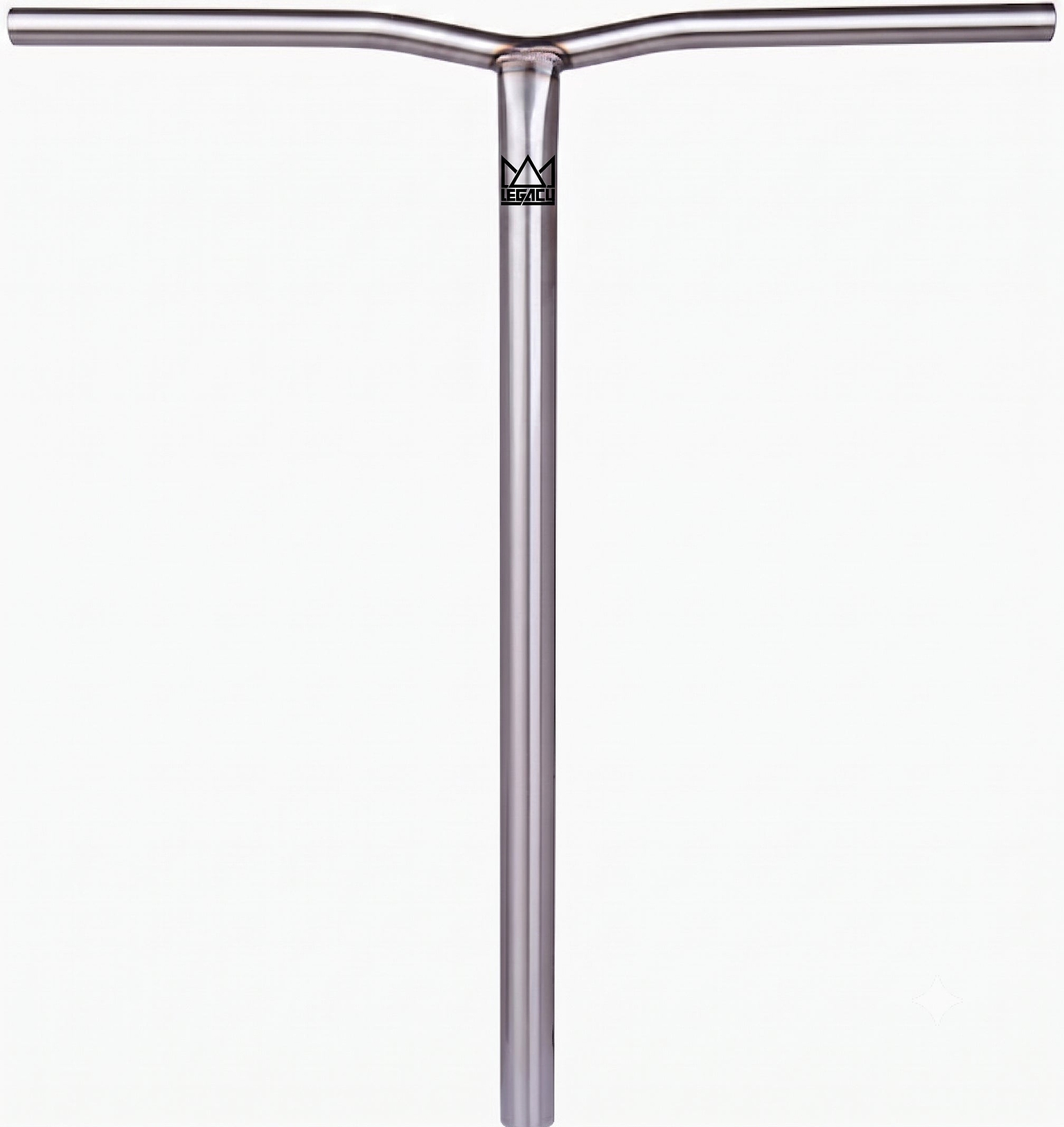 The Legacy Steeltanium Chromo Lite Oversized HIC/SCS Stunt Scooter Bars in Raw (680mm x 610mm) feature a durable chromoly steel T-bar design with a subtle center logo, compatible with HIC/SCS setups.