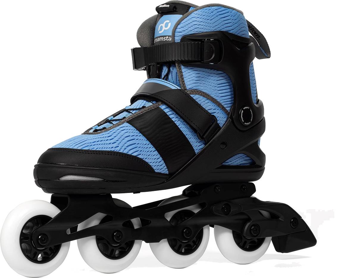 .motion Dreamstate Fly Inline Skates - Sky in blue and black, featuring a white frame with 84mm PU wheels.