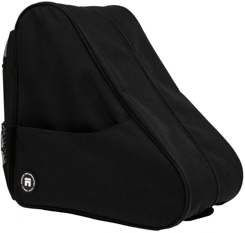 The Rookie Classic 78 Skate Bag - Black by Rookie features a sleek curved design, convenient side pocket, zippered closure, and a small circular logo near the base—an ideal stylish solution for carrying your skates.