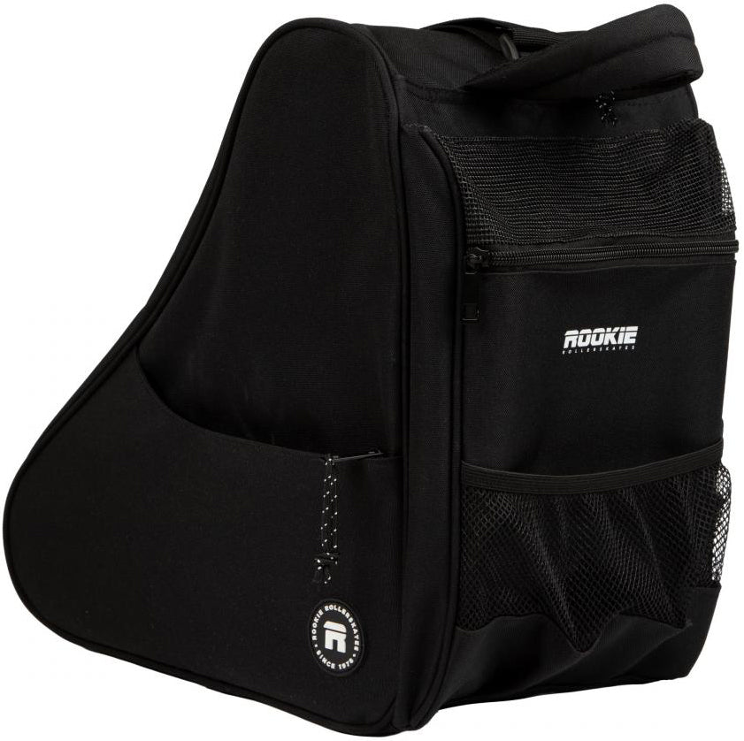 The Rookie Classic 78 Skate Bag - Black by Rookie features mesh side pockets, a zippered front compartment, and a top handle, making it easy to carry your skates or other sports gear.