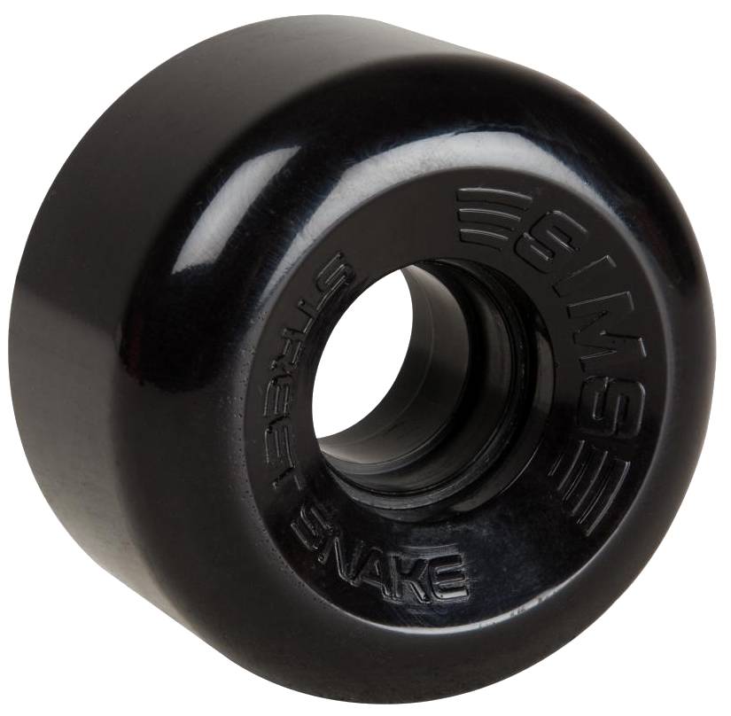 Sims Street Snakes 78A Quad Roller Skate Wheels in black, measuring 62mm x 34mm, feature “SIMS STREET SNAKE” embossed around the central hole. Designed by Sims, these quad wheels deliver smooth rides for your outdoor roller skating adventures.