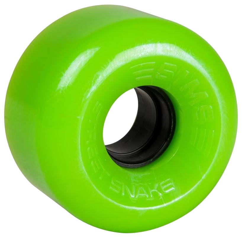Vivid green Sims Street Snakes 78A Quad Roller Skate Wheel, measuring 62mm x 34mm, features a black inner hub and embossed text on its outer surface. Designed for quad skates, this wheel is crafted from grippy urethane by Sims to deliver outstanding traction and control.