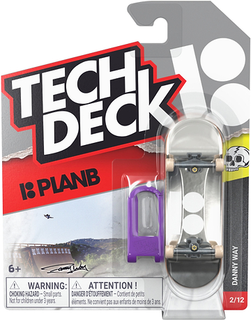 Tech Deck 96mm M61 Fingerboard - Plan B Danny Way in original blister packaging, featuring a grey board, black trucks, and a small purple plastic display stand.