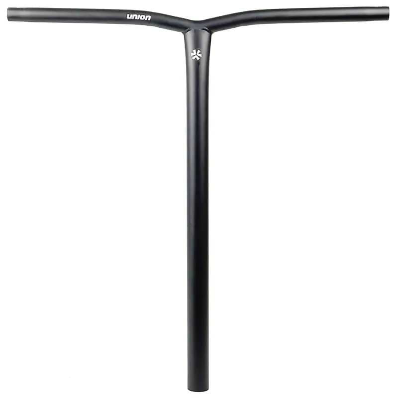 The Union Uniq Bend Steel Oversized HIC Stunt Scooter Bar in black (600mm x 580mm) features a wide T-shape, durable chromoly steel, “Union” branding at the top center, and is designed for oversized HIC setups.