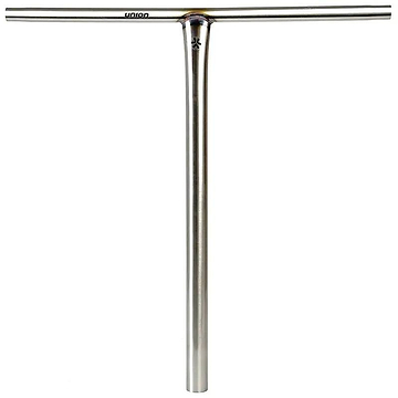 The Union Uniq T Steel Oversized HIC Stunt Scooter Bar in silver (650mm x 600mm) features a T-shape with "UNION" printed near the top crossbar.