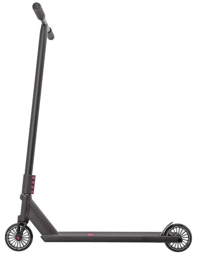 The Aztek Siren Complete Street Stunt Scooter in black features a slim deck, small wheels, and a straight handlebar—ideal for street scootering and perfect as an alternative to other stunt scooters.