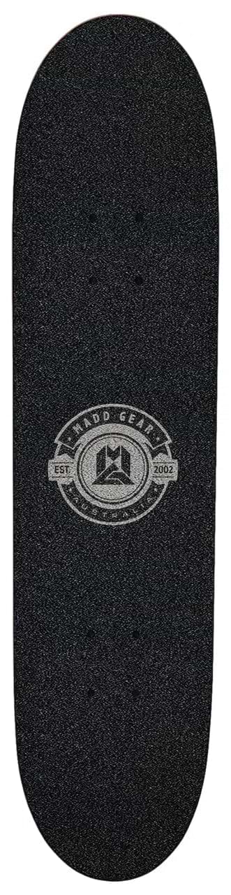 The Madd Gear MGP Pro Series KONDA LE Complete Skateboard (8" x 31") features a black deck with textured grip and a central white "Madd Gear" logo with "EST 2002"—perfect for beginners and fans of complete skateboards.