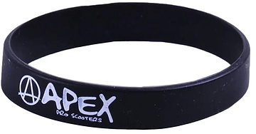 The Apex Pro Scooters Wristband - Black is a stylish rubber accessory with white text, ideal for any Apex supporter.