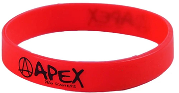 Ideal for any fan of Apex, the Apex Pro Scooters Wristband in red is a standout accessory. It showcases "APEX PRO SCOOTERS" in bold black text with a stylized "A" logo on the left. It's perfect for displaying your support and comes in an array of vibrant colors.