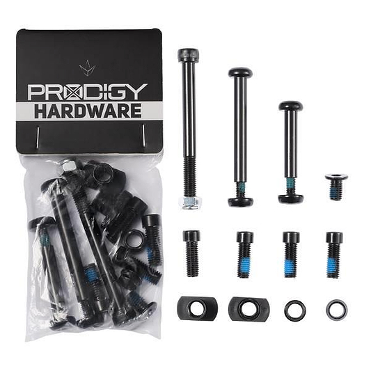 The Blunt Envy Prodigy X Hardware Pack includes black bolts, nuts, and washers—perfect as replacement parts or a hardware pack for your Blunt Envy scooter.