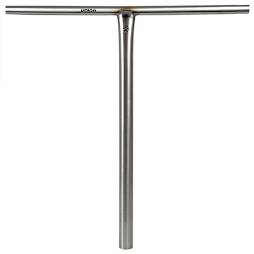 The Union Uniq T Steel Oversized HIC Stunt Scooter Bar in silver (600mm x 580mm) by Union features a T-shaped Chromoly Steel design with "union" printed near the top left and a small logo at the center—perfect as an HIC T bar for your stunt scooter.