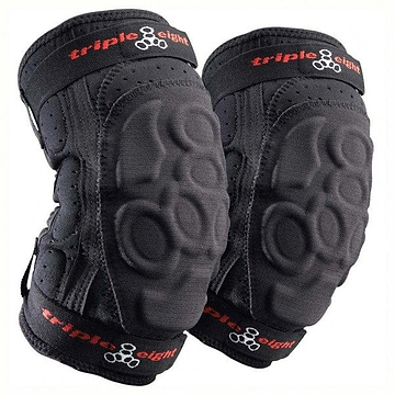 These black elbow pads, part of the Triple 8 ExoSkin collection, showcase embossed padding, red stitching, and the iconic "Triple Eight" logo. Specifically designed for skateboarding and rollerblading, they offer abrasion resistance for optimal protection while ensuring a stylish look consistent with the rest of the ExoSkin line.