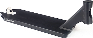 The Apex Angled Black Stunt Scooter Deck - 6″ by Apex features a matte black finish, a durable metal rear brake, and a reinforced angled neck for handlebars—making it the ideal choice for street riders seeking a robust and reliable 6-inch scooter deck.