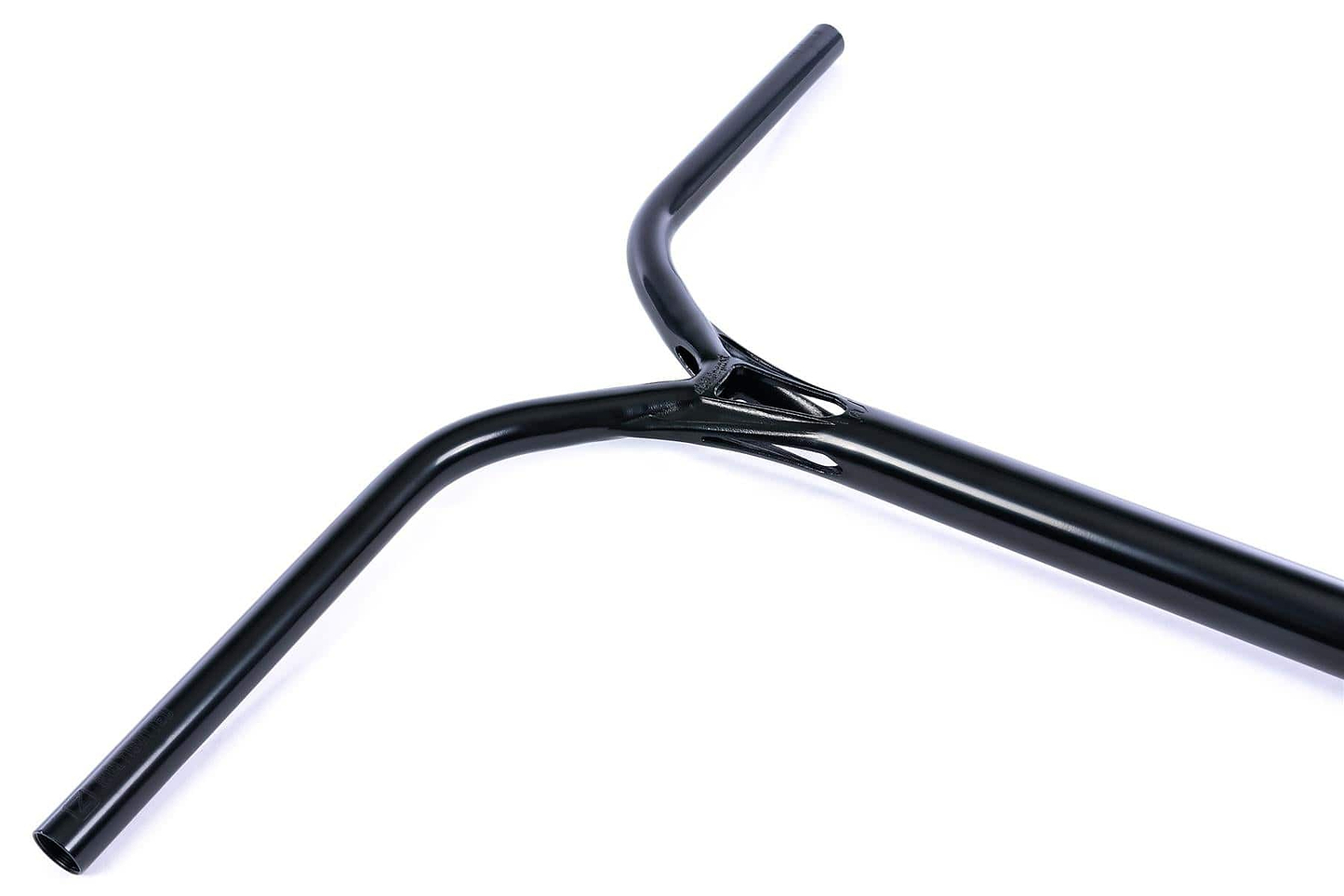 The Ethic DTC Deildegast V2 Steel Oversized HIC Stunt Scooter Bars in Black Mirror (770mm x 600mm) feature a Y-shaped 4130 Chromoly Steel design with angled grips, ideal for scooters. Shown against a white background.