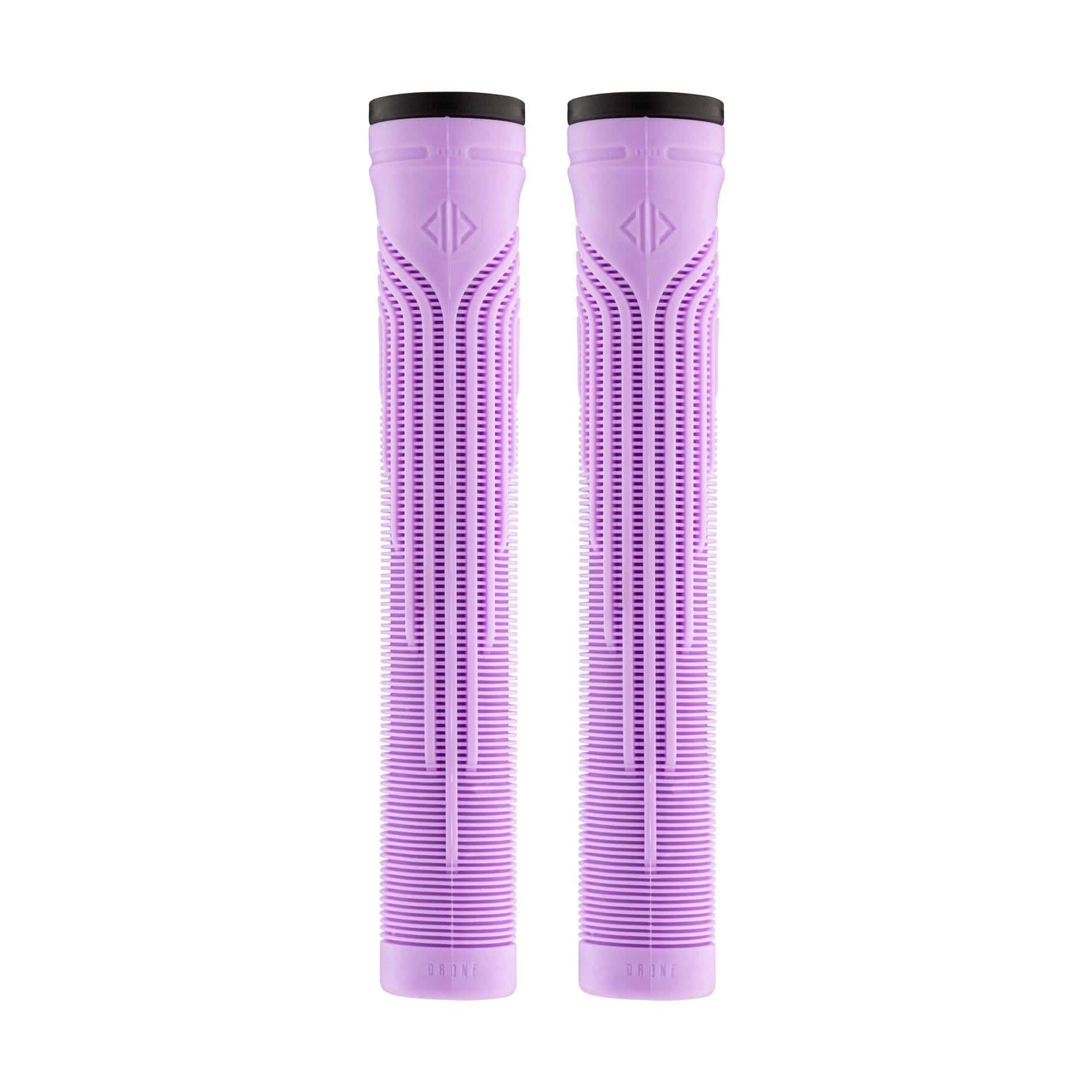 Introducing Drone Acolyte Lilac Stunt Scooter Grips by Drone: 180mm silicone grips with a futuristic pattern, offering enhanced grip and ultimate comfort in a stylish purple design with black ends.