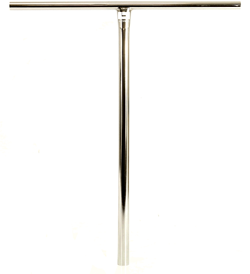 A gleaming chrome T-shaped handle, made from durable 4130 Chromoly Steel and likely belonging to the Logic Streetz Steel Standard IHC Stunt Scooter by Logic, is shown against a simple white background.