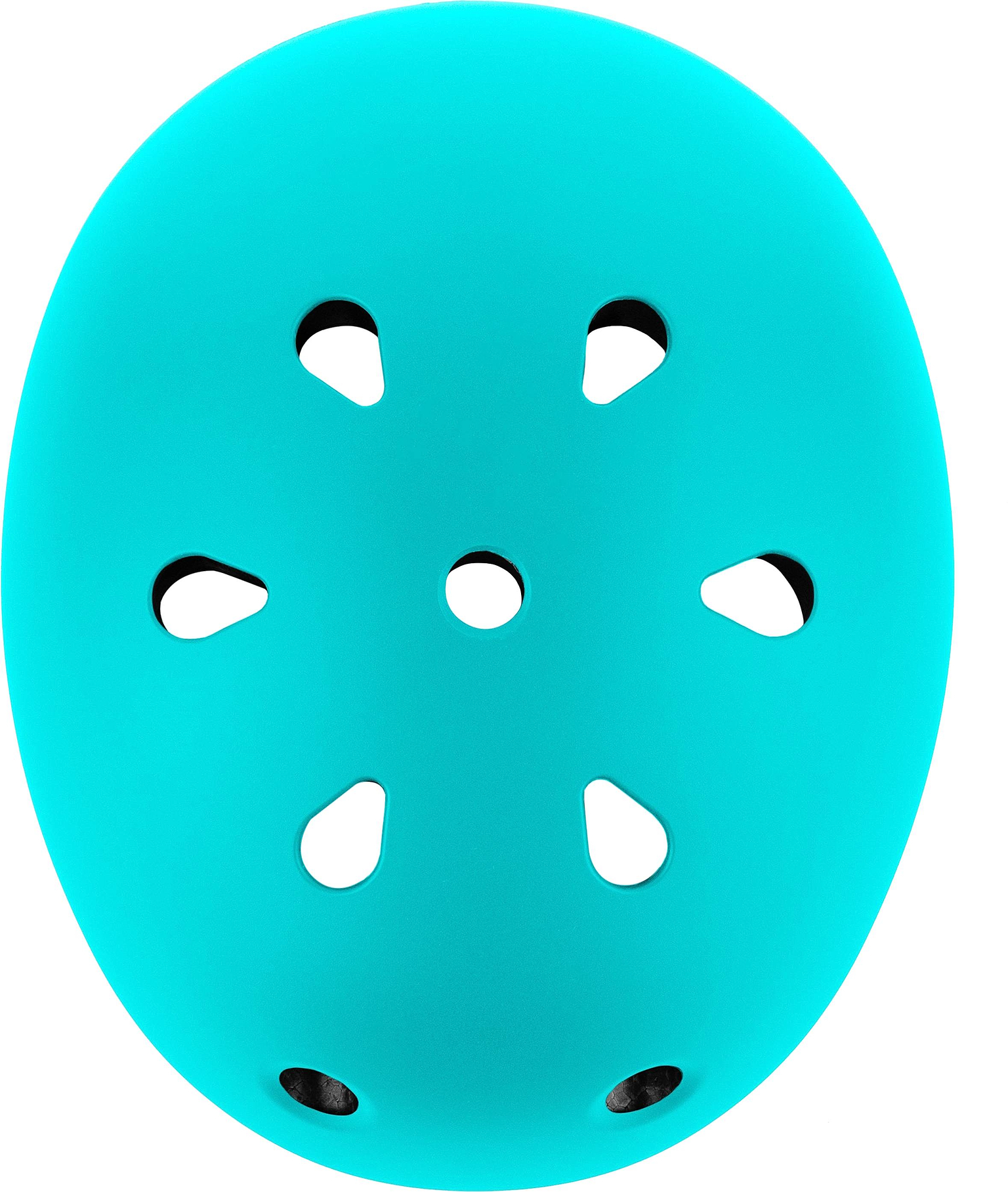 The CORE Action Sports Skate / Scooter Helmet in Teal, crafted by CORE, is shown from above and features six teardrop-shaped ventilation holes arranged evenly around a central round hole. Made with lightweight EPS foam, this helmet delivers stylish looks along with enhanced protection for your skate or scooter adventures.