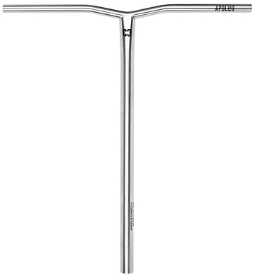 A raw titanium scooter handlebar with a T-shaped design, inspired by CORE bars, featuring “CORE” branding near the end of the right handle. Model: Apollo HIC Oversized Stunt Scooter Bars (630mm x 610mm).