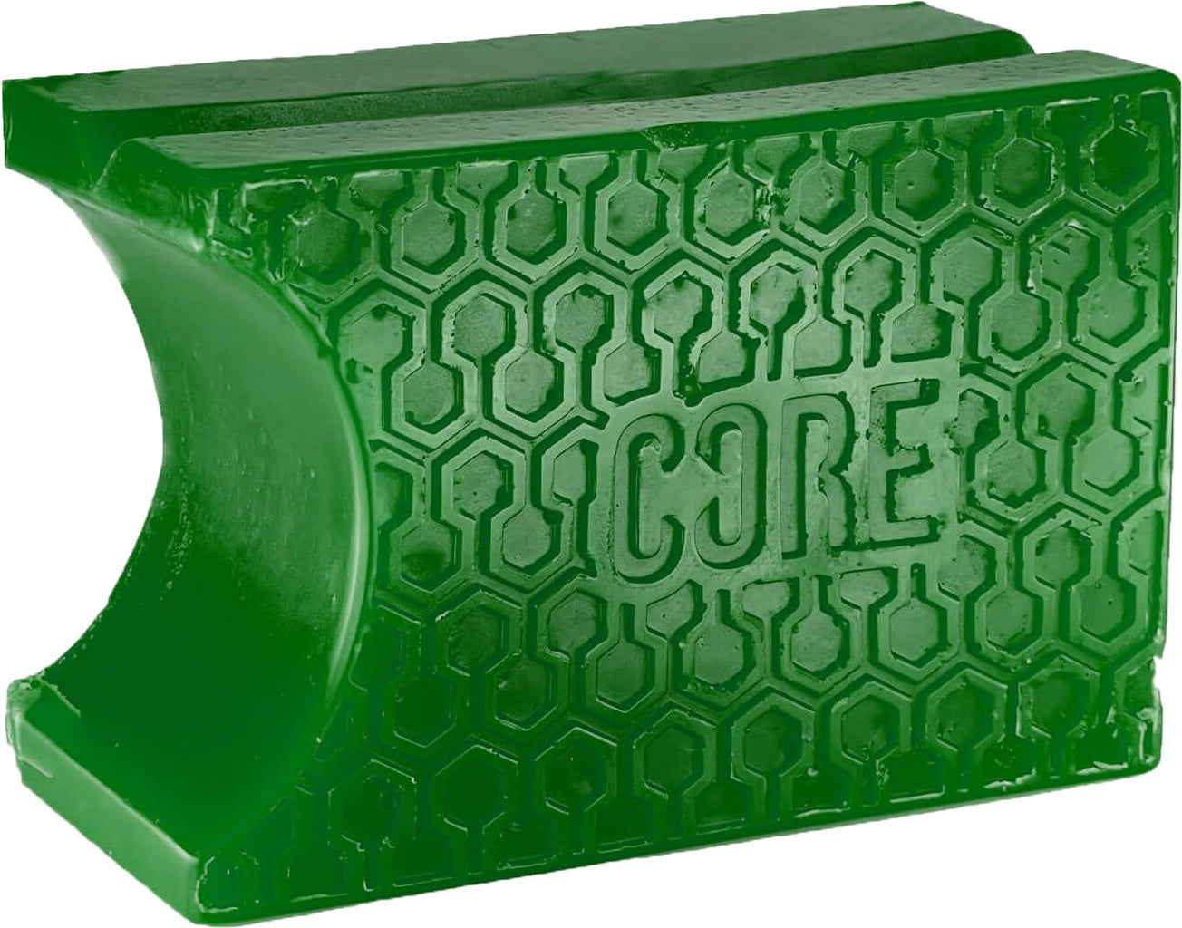 CORE Epic Skate Wax - Apple Green block in a concave shape with an embossed honeycomb pattern.